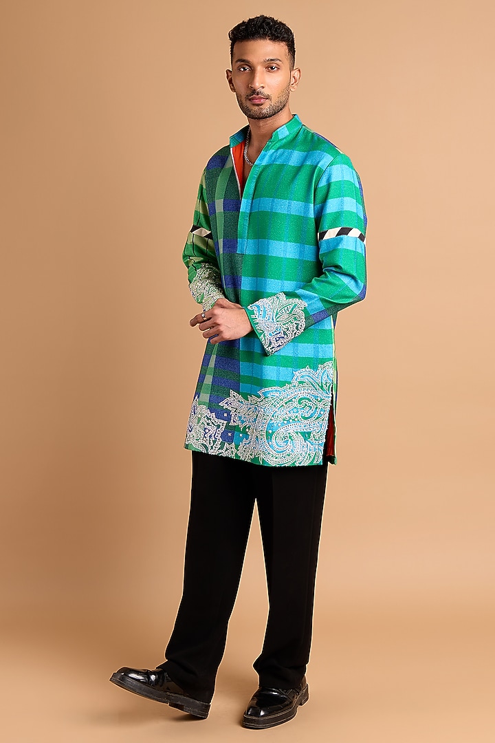 Multi-Colored Cotton Crepe Rayon Printed Kurta by Rohit Doshi at Pernia's Pop Up Shop