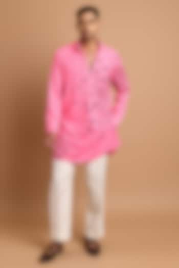 Neon Pink Lachka & Armani Fabric Handwork Kurta by Rohit Doshi at Pernia's Pop Up Shop