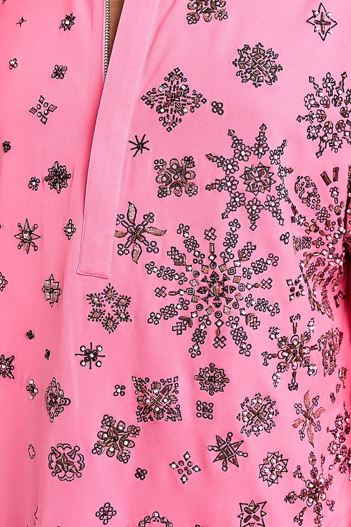 Neon Pink Lachka & Armani Fabric Handwork Kurta by Rohit Doshi at Pernia's Pop Up Shop