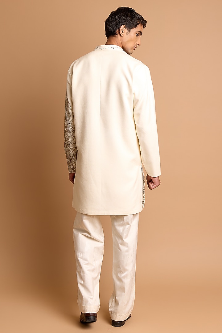 Off-White Cotton Crepe Rayon Handwork Kurta by Rohit Doshi at Pernia's Pop Up Shop