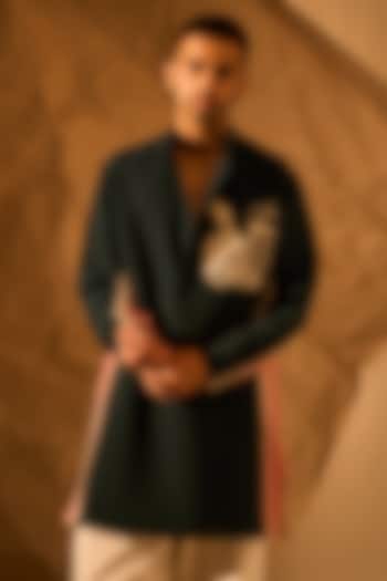 Emerald Green & Pink Crepe Handwork Kurta by Rohit Doshi at Pernia's Pop Up Shop