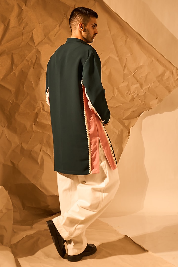 Emerald Green & Pink Crepe Handwork Kurta by Rohit Doshi at Pernia's Pop Up Shop