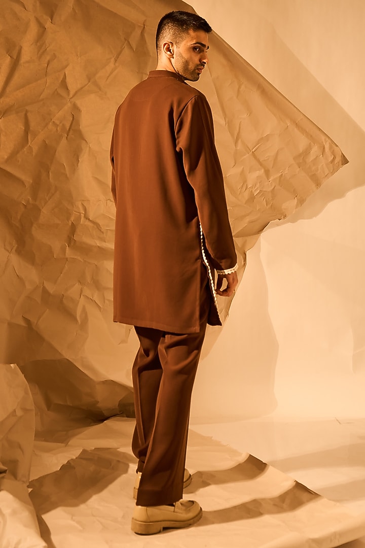Brown Lachka Fabric Handwork Kurta by Rohit Doshi at Pernia's Pop Up Shop