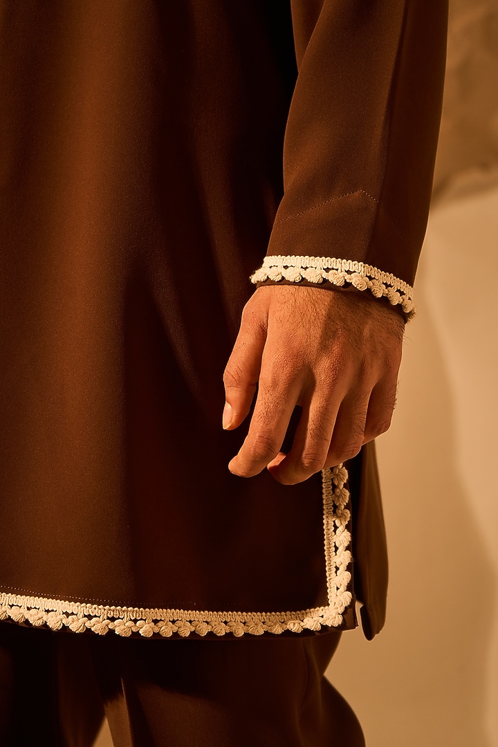 Brown Lachka Fabric Handwork Kurta by Rohit Doshi at Pernia's Pop Up Shop