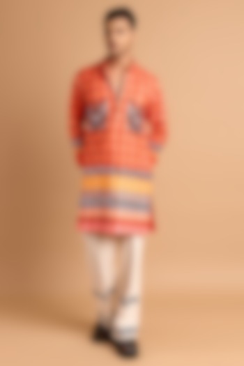 Multi-Colored Cotton Crepe Rayon Printed Kurta by Rohit Doshi at Pernia's Pop Up Shop