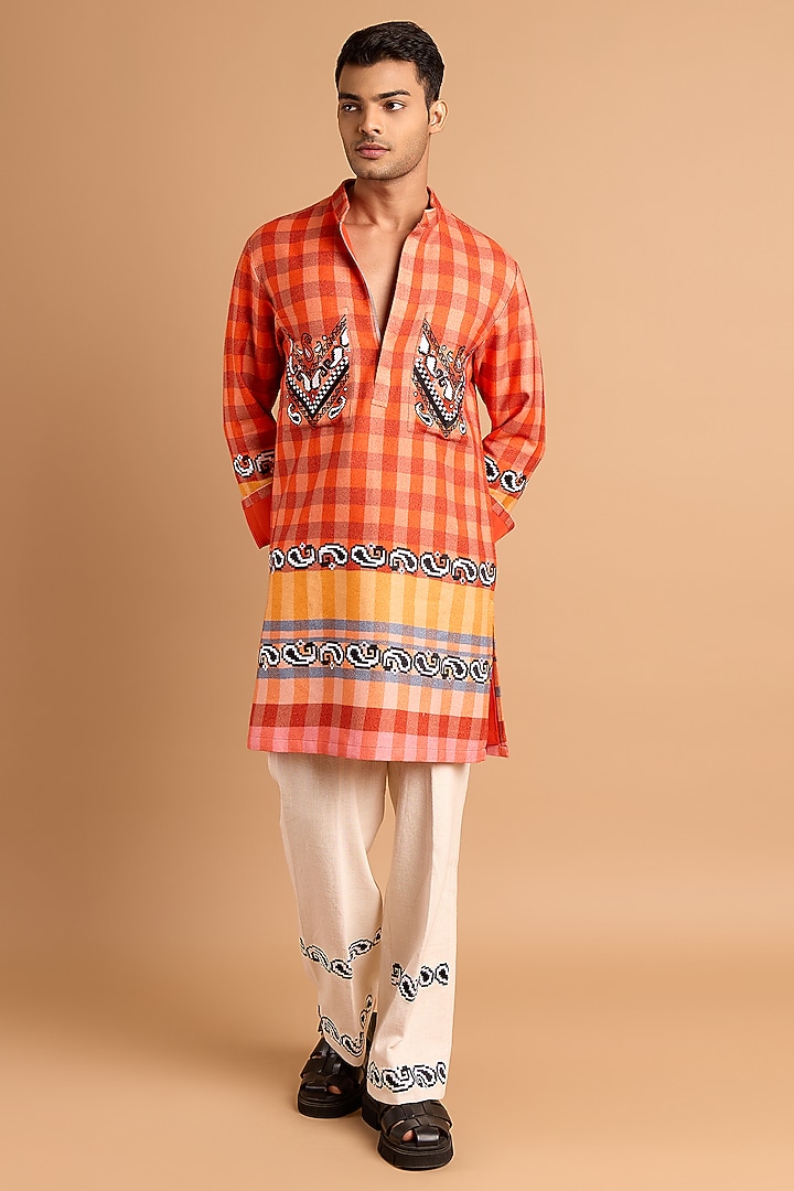 Multi-Colored Cotton Crepe Rayon Printed Kurta by Rohit Doshi at Pernia's Pop Up Shop