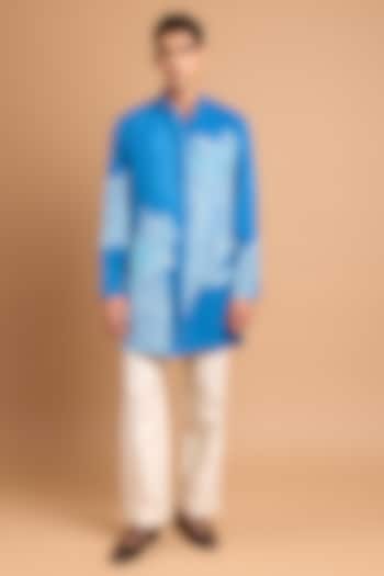 Bright Blue Cotton Crepe Rayon Handwork Kurta by Rohit Doshi at Pernia's Pop Up Shop