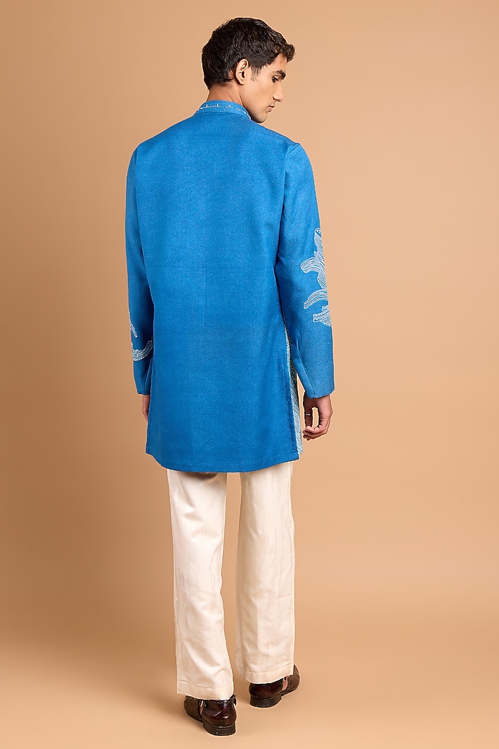 Bright Blue Cotton Crepe Rayon Handwork Kurta by Rohit Doshi at Pernia's Pop Up Shop