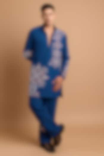 Royal Blue Crepe Handwork Kurta by Rohit Doshi at Pernia's Pop Up Shop