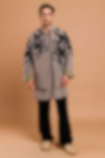Grey Poly Crepe Kurta by Rohit Doshi at Pernia's Pop Up Shop