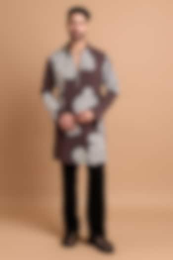 Mouse Brown Lachka & Armani fabric Handwork Kurta by Rohit Doshi at Pernia's Pop Up Shop