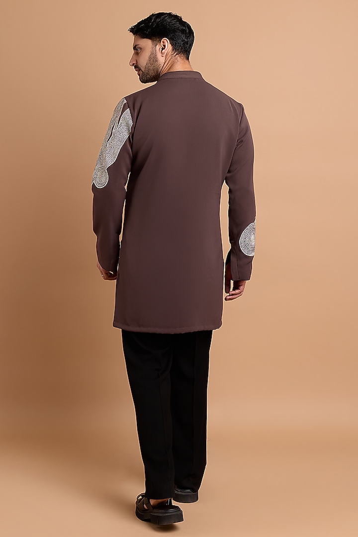 Mouse Brown Lachka & Armani fabric Handwork Kurta by Rohit Doshi at Pernia's Pop Up Shop