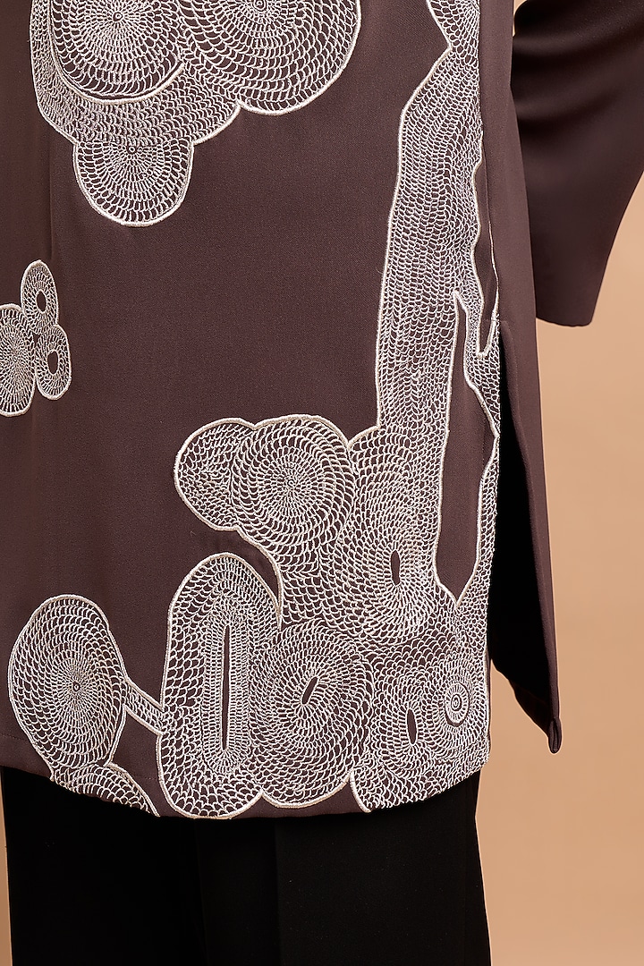 Mouse Brown Lachka & Armani fabric Handwork Kurta by Rohit Doshi at Pernia's Pop Up Shop