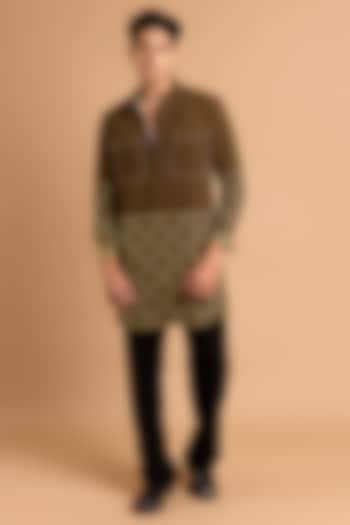 Olive Crepe Handwork Kurta by Rohit Doshi at Pernia's Pop Up Shop