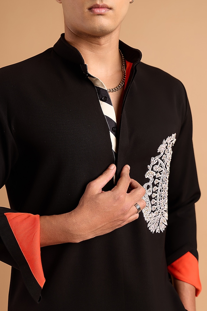 Black Lachka & Armani fabric Handwork Kurta by Rohit Doshi at Pernia's Pop Up Shop