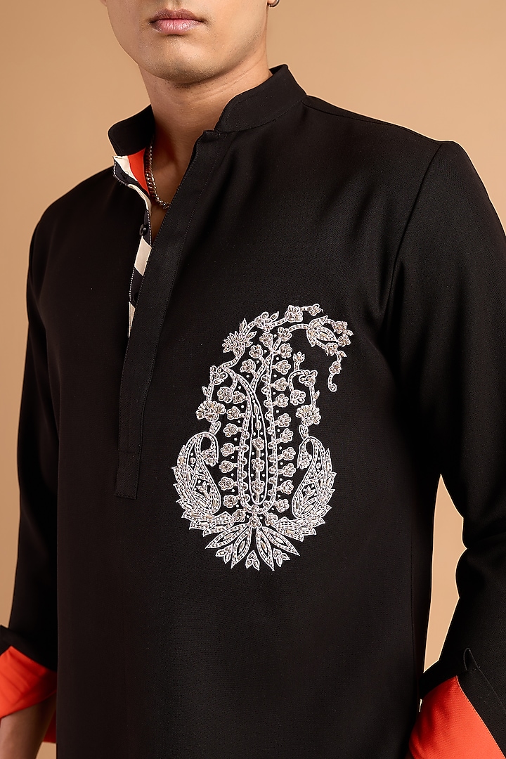 Black Lachka & Armani fabric Handwork Kurta by Rohit Doshi at Pernia's Pop Up Shop