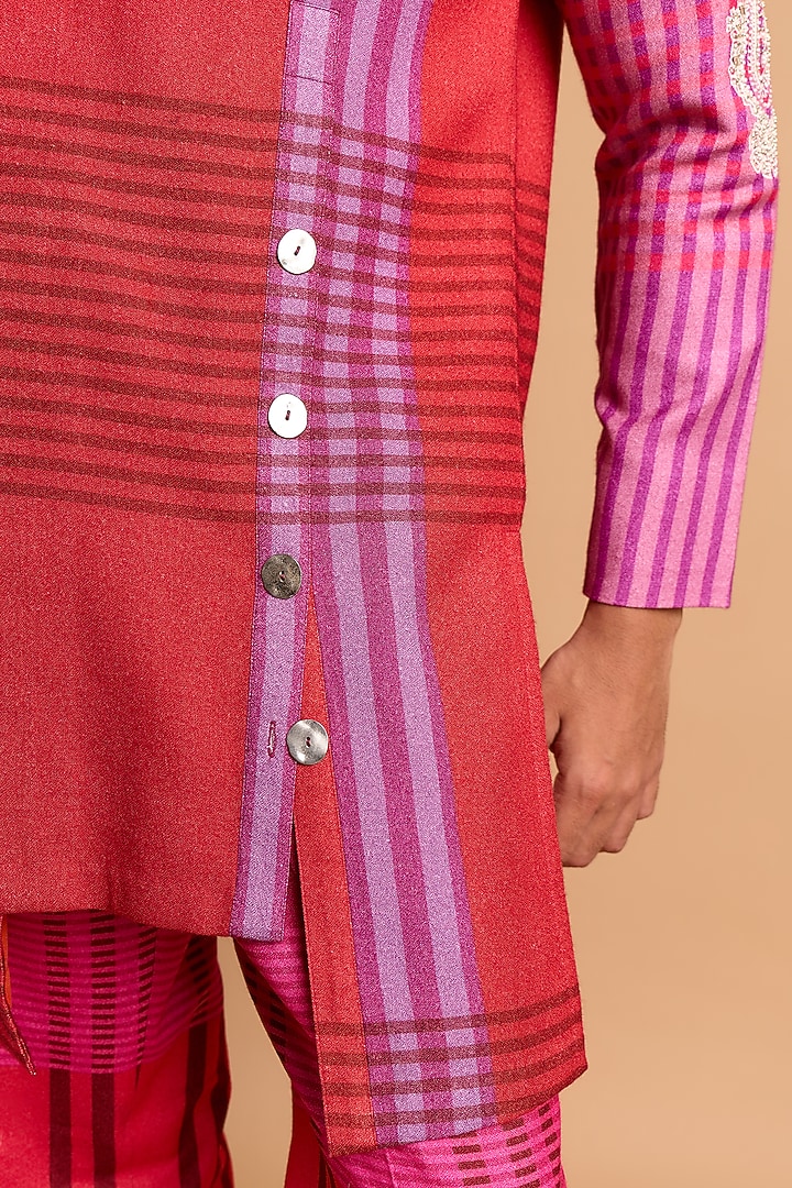 Red Cotton Crepe Rayon Printed Kurta by Rohit Doshi at Pernia's Pop Up Shop