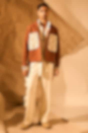 Mushroom Brown Lachka & Armani Fabric Shacket by Rohit Doshi at Pernia's Pop Up Shop