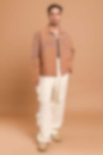 Camel-Colored Poly Crepe Handwork Shacket by Rohit Doshi at Pernia's Pop Up Shop