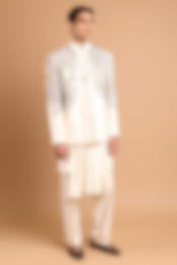 Off-White Cotton Crepe Rayon Floral Handwork Jodhpuri Set by Rohit Doshi at Pernia's Pop Up Shop