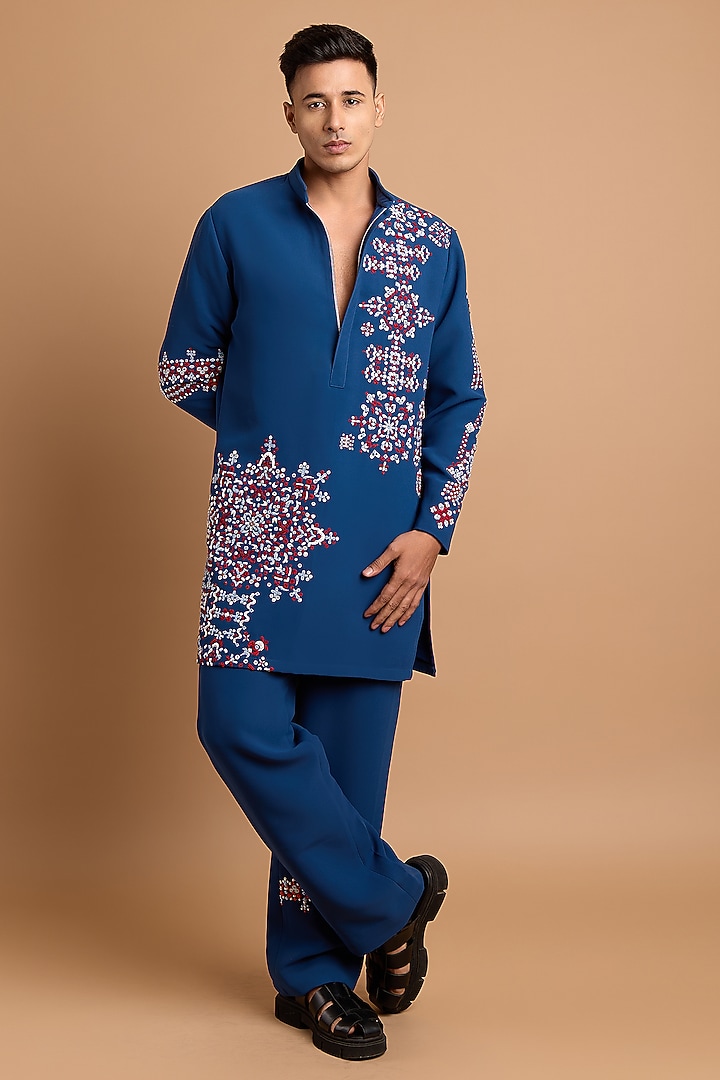 Royal Blue Crepe Pants by Rohit Doshi at Pernia's Pop Up Shop