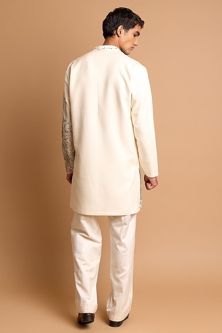 Off-White Cotton Crepe Rayon Pants by Rohit Doshi at Pernia's Pop Up Shop