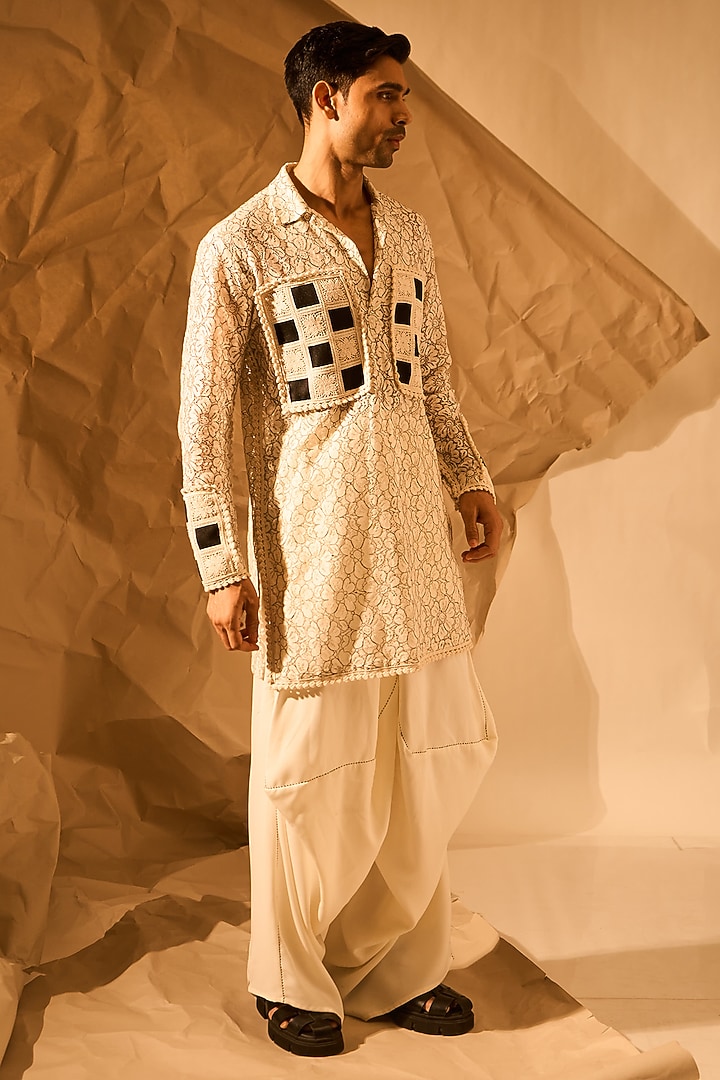 Off-White Poly Crepe Salwar Pants by Rohit Doshi at Pernia's Pop Up Shop