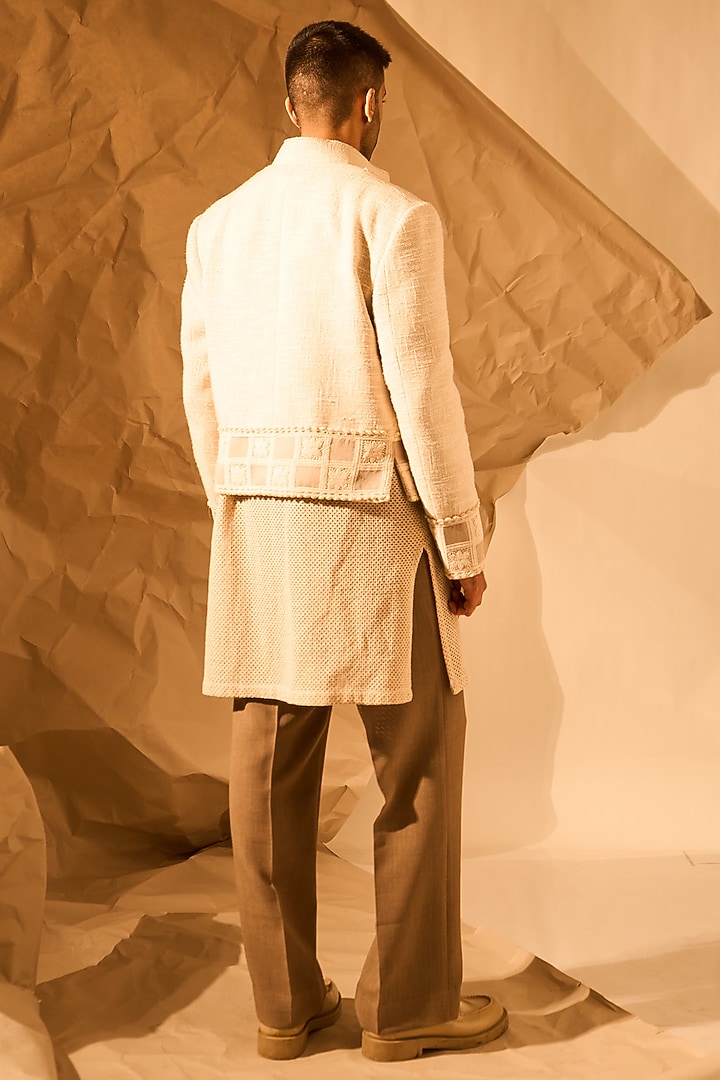 Off-White Chatai Matka Fabric Handwork Jodhpuri Set by Rohit Doshi at Pernia's Pop Up Shop