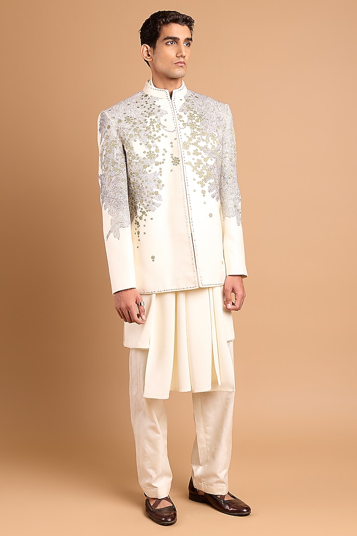 Off-White Cotton Crepe Rayon Pants by Rohit Doshi at Pernia's Pop Up Shop