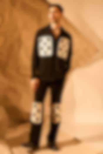 Black Lachka Fabric Pants by Rohit Doshi at Pernia's Pop Up Shop