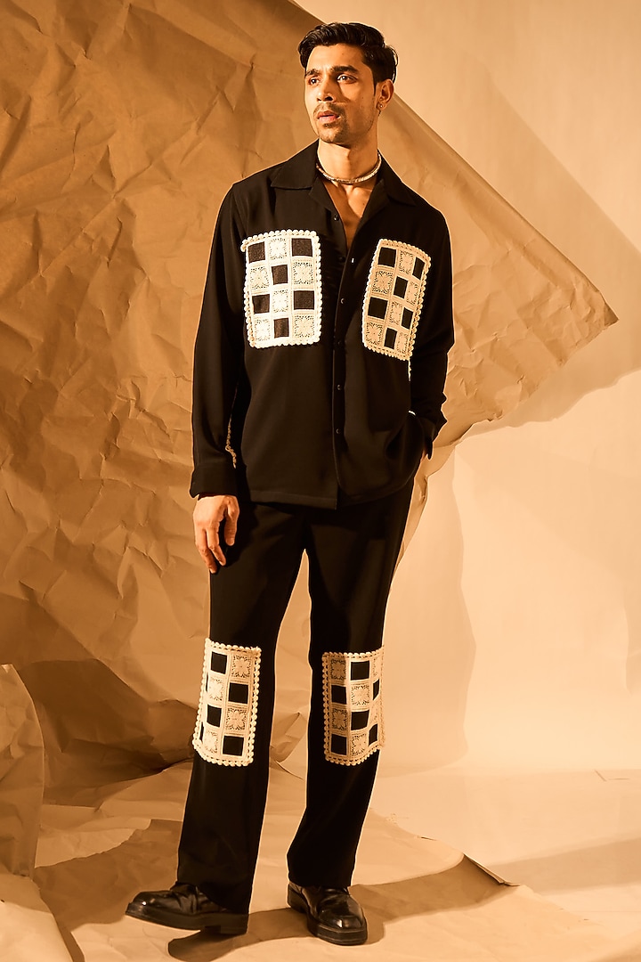 Black Lachka Fabric Pants by Rohit Doshi at Pernia's Pop Up Shop