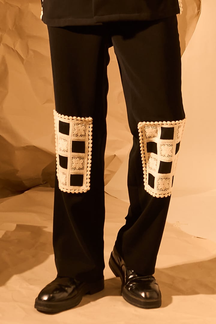 Black Lachka Fabric Pants by Rohit Doshi at Pernia's Pop Up Shop