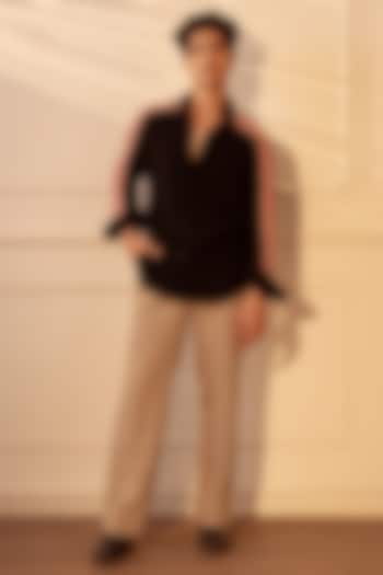 Beige Polyester Twill Pants by Rohit Doshi at Pernia's Pop Up Shop