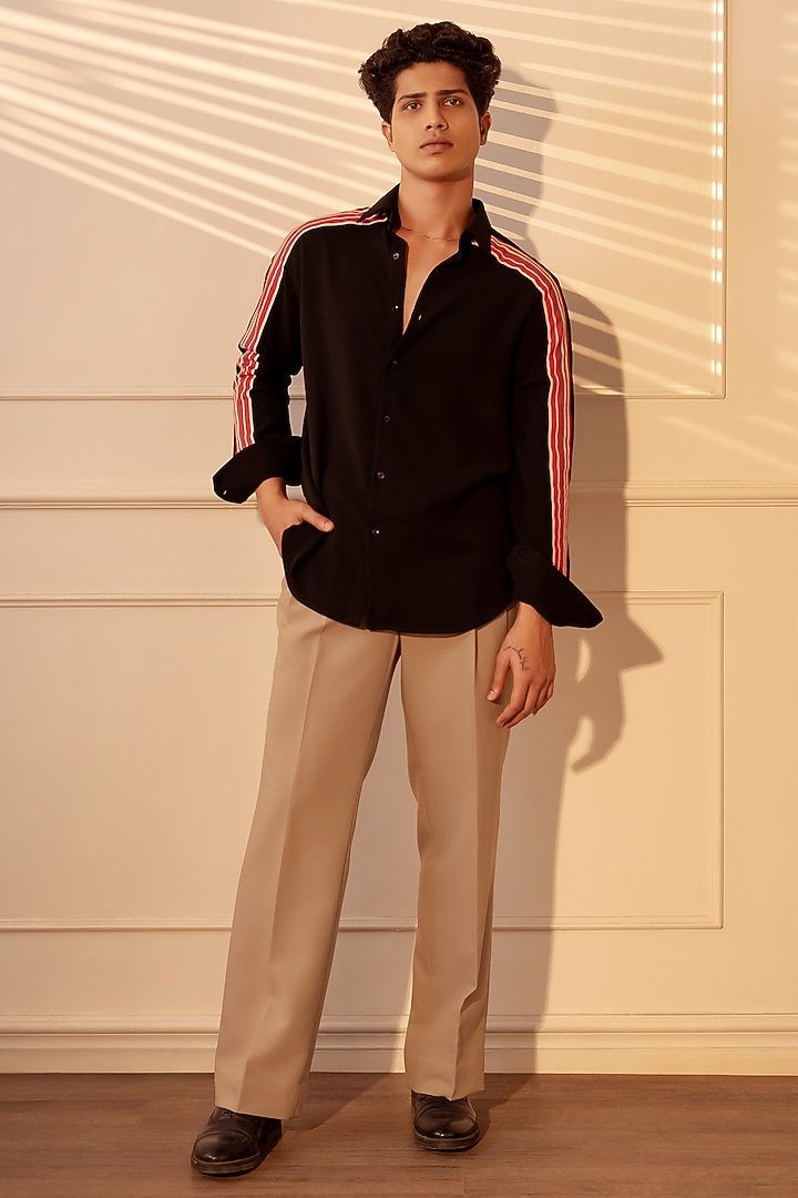 Beige Polyester Twill Pants by Rohit Doshi at Pernia's Pop Up Shop