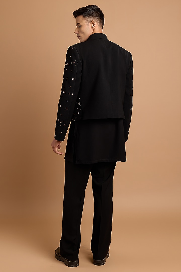 Black Velvet Handwork Cropped Jodhpuri Set by Rohit Doshi at Pernia's Pop Up Shop