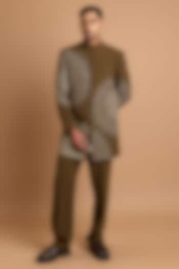 Olive Crepe Handwork Wedding Indowestern Set by Rohit Doshi at Pernia's Pop Up Shop