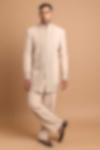 Beige Polo Fabric Handwork Wedding Indowestern Set by Rohit Doshi at Pernia's Pop Up Shop