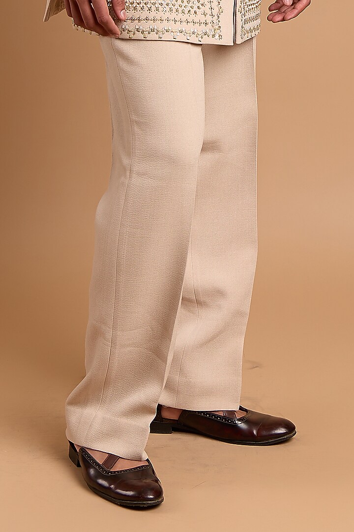 Beige Polo Fabric Handwork Wedding Indowestern Set by Rohit Doshi at Pernia's Pop Up Shop