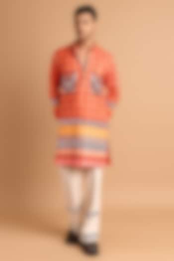 Multi-Colored Cotton Moss Crepe Handwork Kurta Set by Rohit Doshi at Pernia's Pop Up Shop