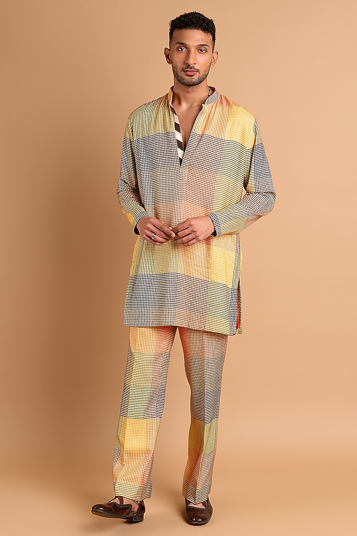 Multi-Colored Cotton Crepe Rayon Printed Kurta Set by Rohit Doshi at Pernia's Pop Up Shop
