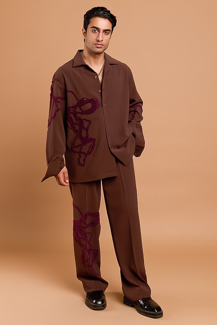 Light Brown Poly Crepe Handwork Party Wear Shirt by Rohit Doshi at Pernia's Pop Up Shop