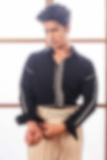 Black Lachka Fabric Machine Embroidered Party Wear Shirt by Rohit Doshi at Pernia's Pop Up Shop