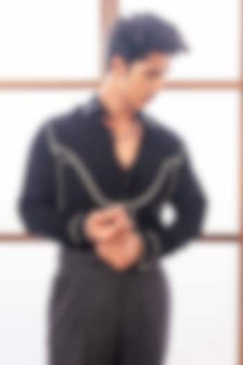 Black Lachka Fabric Thread Work Party Wear Shirt by Rohit Doshi at Pernia's Pop Up Shop