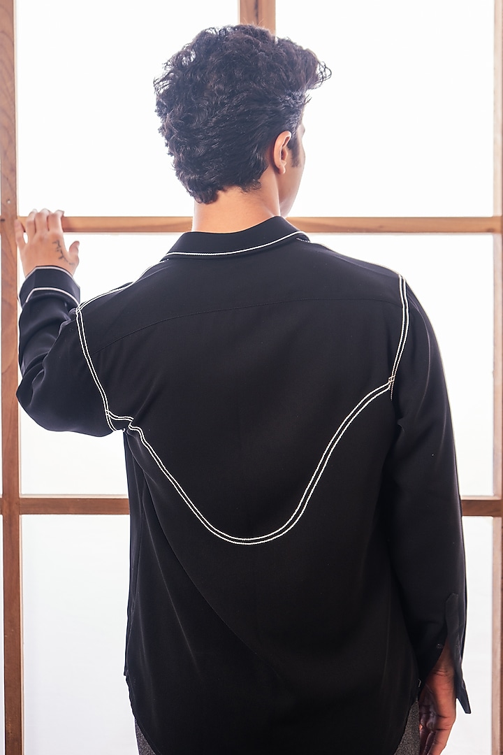 Black Lachka Fabric Thread Work Party Wear Shirt by Rohit Doshi at Pernia's Pop Up Shop