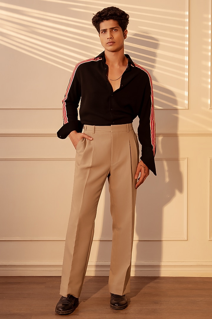 Black Lachka Fabric Party Wear Shirt by Rohit Doshi at Pernia's Pop Up Shop