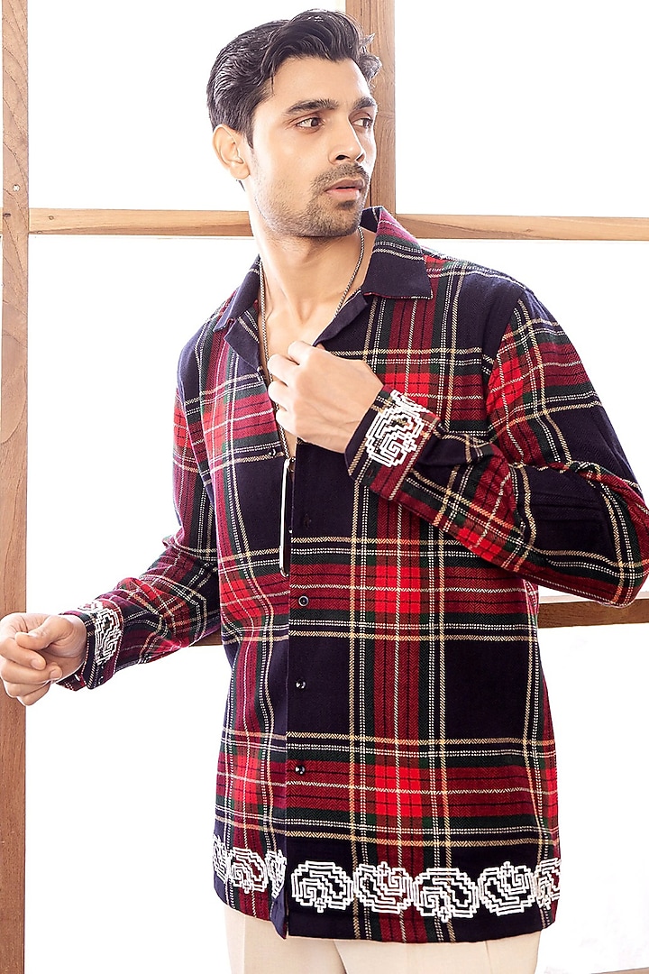 Navy Cotton Party Wear Shirting Fabric Party Wear Shirt by Rohit Doshi at Pernia's Pop Up Shop