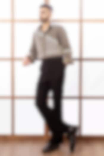 Dull Green Polyester Twill Party Wear Shirt by Rohit Doshi at Pernia's Pop Up Shop