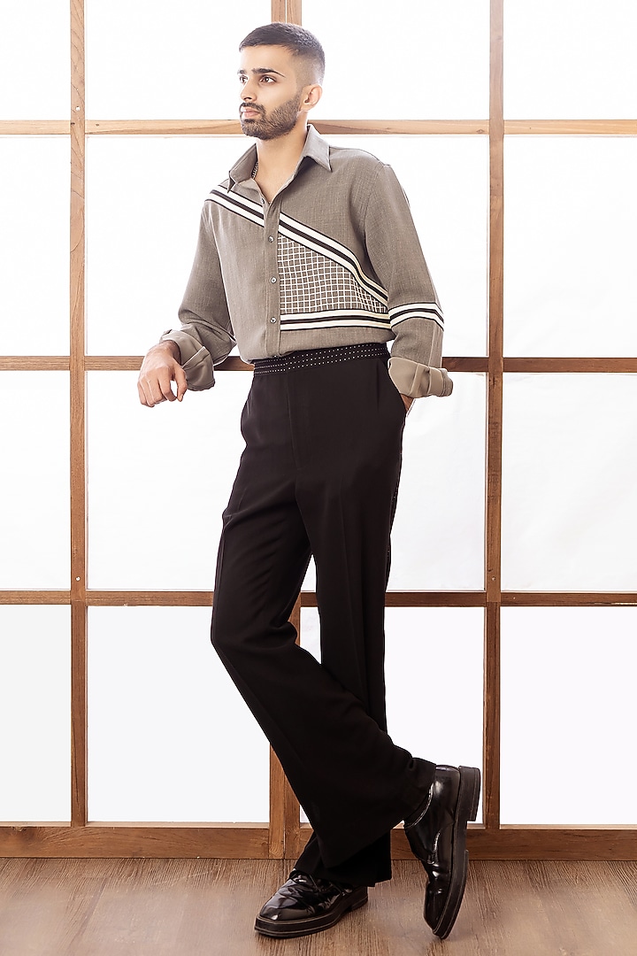 Dull Green Polyester Twill Party Wear Shirt by Rohit Doshi at Pernia's Pop Up Shop