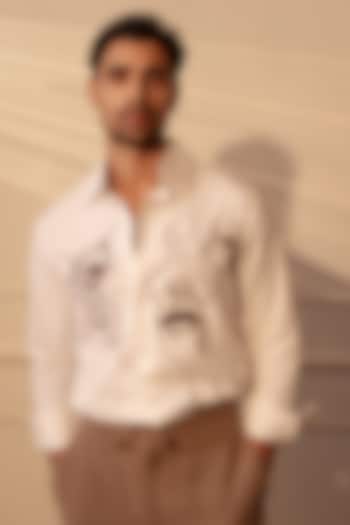 White Twill Handwork Party Wear Shirt by Rohit Doshi at Pernia's Pop Up Shop