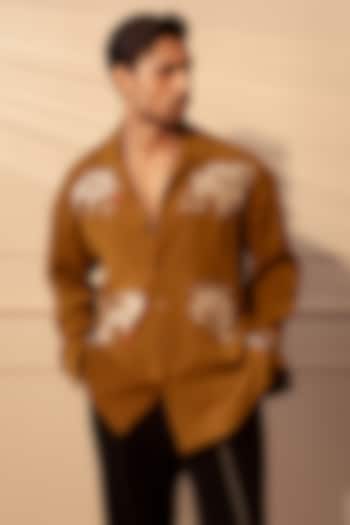 Lime Green Lachka & Armani Fabric Hand Work Party Wear Shirt by Rohit Doshi at Pernia's Pop Up Shop